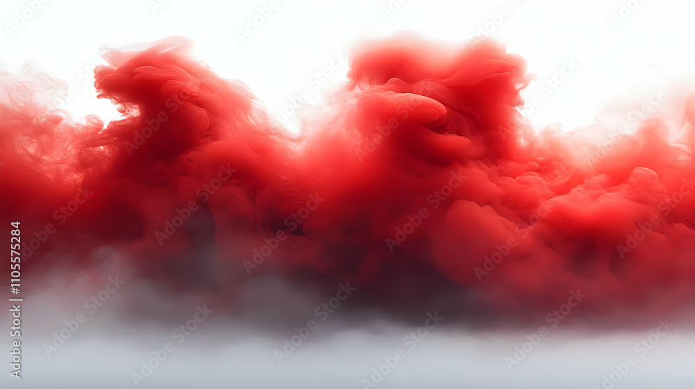 Poster red ink explodes in water, abstract swirls and clouds create stunning visuals