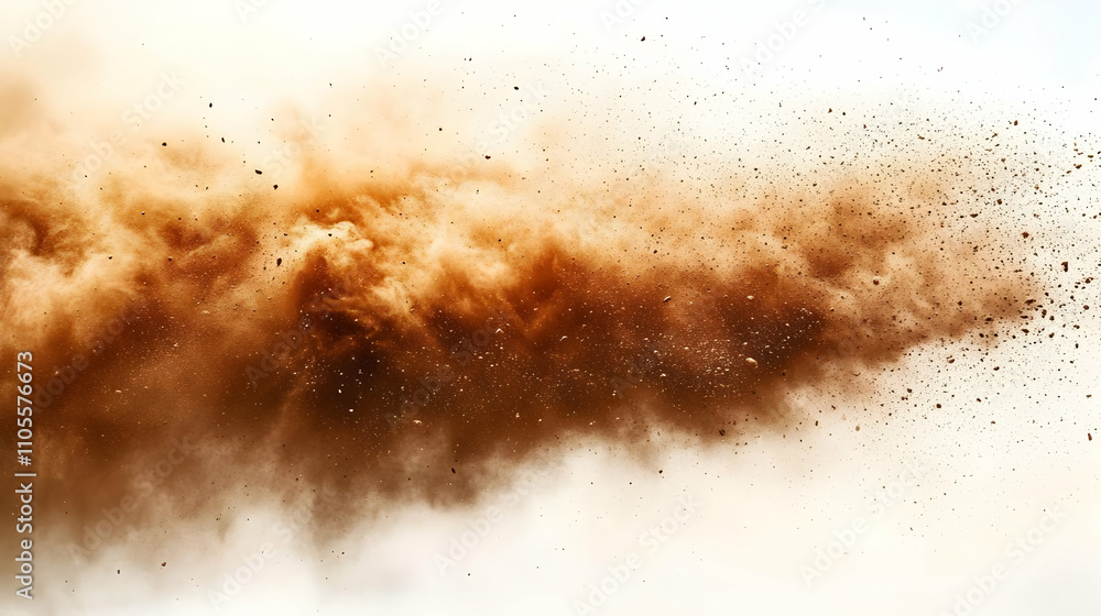 Poster brown dust explodes dynamically, abstract art design texture