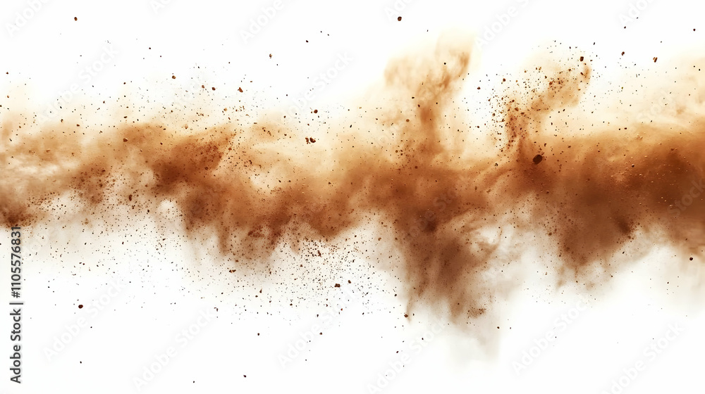 Poster brown dust explodes in air, creating abstract cloud