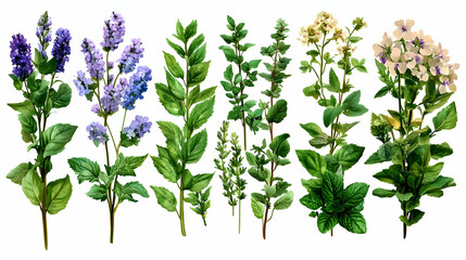 Naklejka premium Vibrant Herb & Flower Botanical Illustrations
