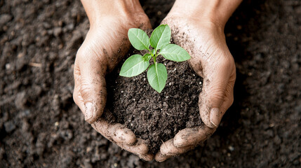 Planting hope hands nurturing a seedling garden photo earthy environment close-up view ai generate inspiration for growth
