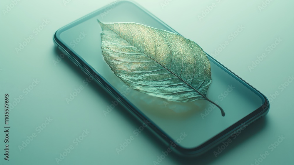 Poster leaf on smartphone screen with calm vibes
