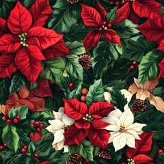 Naklejka premium Festive Poinsettia Floral Pattern