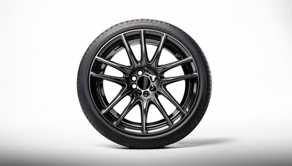 Fototapeta premium black car wheel isolated on white background