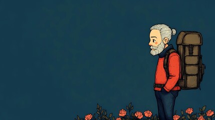Elderly travelers with backpacks walking on a scenic mountain trail, enjoying the fresh air and stunning landscapes of nature