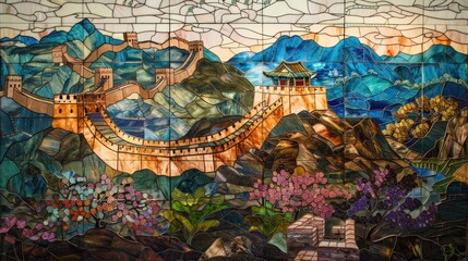 Obraz premium Mosaic of the Great Wall of China in Beijing, China