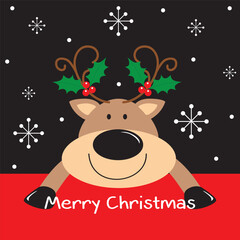 christmas greeting card with cute reindeer