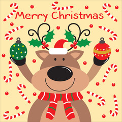 cute reindeer for christmas card gift bag or box design