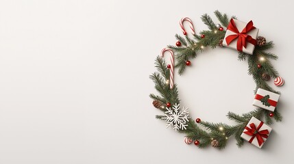 Festive Christmas Wreath with Red Bows, Candy Canes, Pine Cones, and Ornaments Perfect for Holiday Decorations and Seasonal Celebrations
