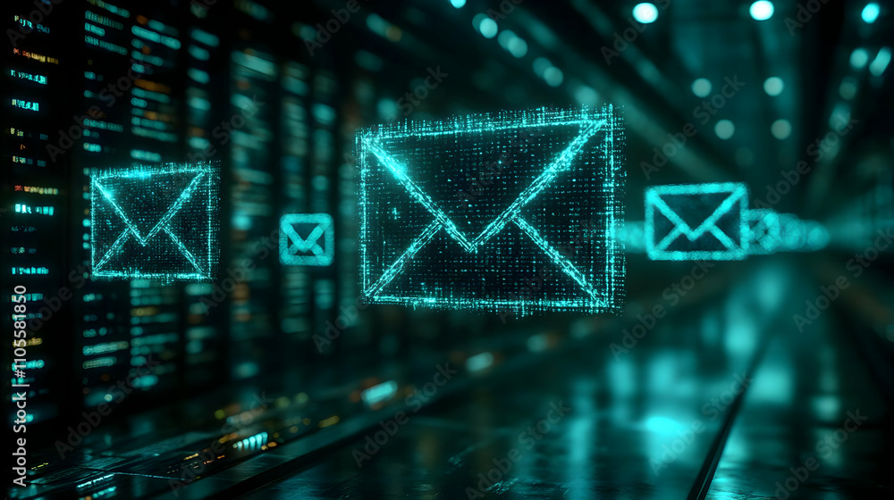 Poster digital email messages flowing through network
