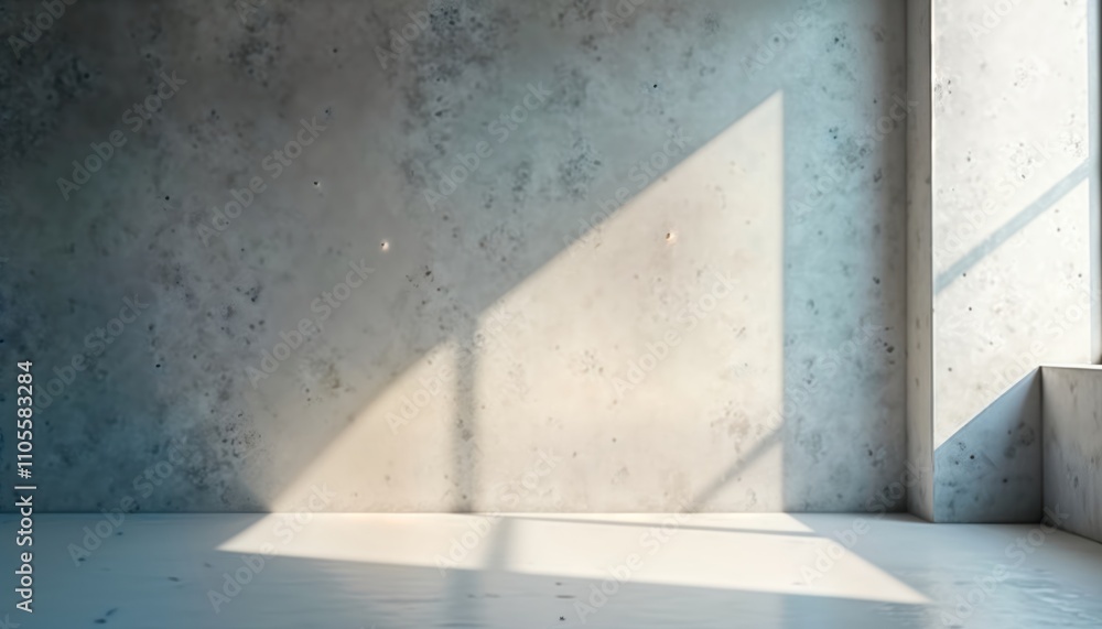 Poster empty room with light grey concrete wall. sunlight creates soft shadows. modern minimalist design. i