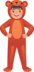 Boy in bear costume. Cartoon carnival kid dress