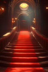 Grand Staircase 3D Render: Red Carpet, Palace Interior