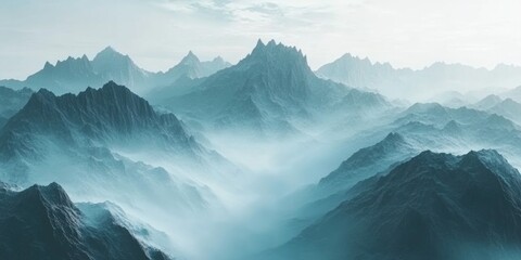 Misty Mountain Range Serene Landscape Illustration