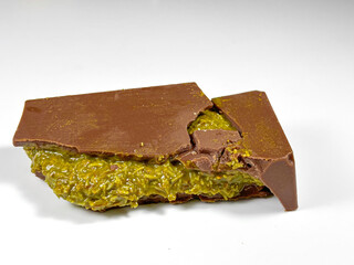 On a white table lies Dubai chocolate