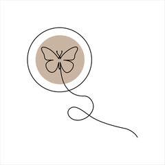 Continuous  single line of butterfly icon outline vector art illustration isolated design