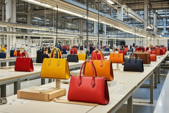 Luxury Handbags Production Line In Modern Factory
