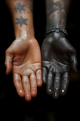 Fototapeta premium Abstract Closeup of Two Hands, One Light, One Dark