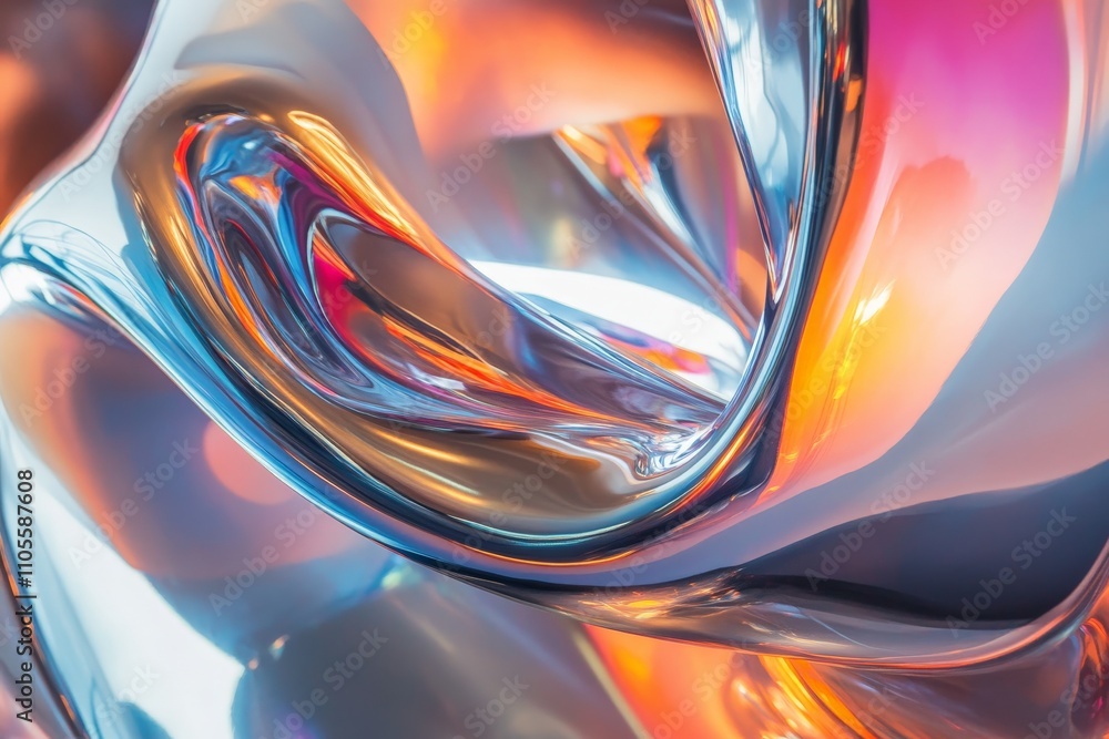 Fototapete this abstract image captures a colorful metallic swirl, playing with light and reflections, creating