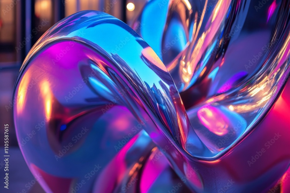 Aufkleber a striking metallic sculpture featuring twisted forms and vibrant neon lights, creating a visually a