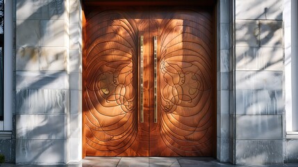 Wooden door with a unique and artistic design for a beautiful and functional home entrance