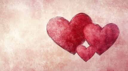 Minimalist watercolor pink love hearts on white background