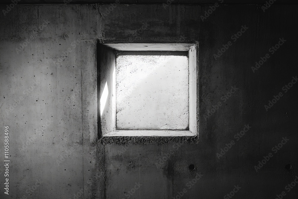 Fototapete monochrome image of a concrete window casting shadows, highlighting minimalist design and evoking th