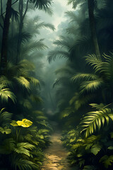 Obraz premium Lush Jungle Path Illustration