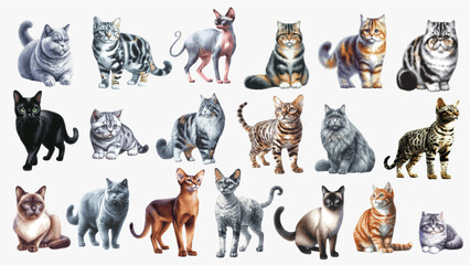 A Collection of Cat Breeds for your design. Vector illustration. 