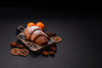 Fresh crispy sweet croissant with chocolate filling