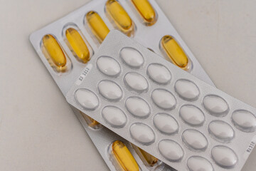 Fish oil capsules. Fish oil pills. Health concept. High quality photo
