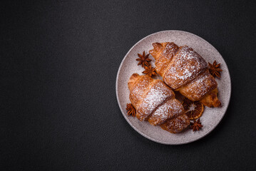 Fresh crispy sweet croissant with chocolate filling