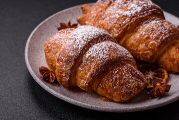 Fresh crispy sweet croissant with chocolate filling
