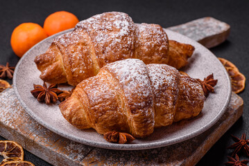 Fresh crispy sweet croissant with chocolate filling