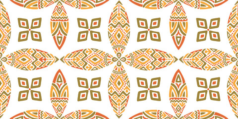 Seamless African pattern with leaf shield. Savanna tribal vector ornament. Hand drawn weave ethnic carpet. Modern geo print on textile. Ancient rug design for bohemian interior
