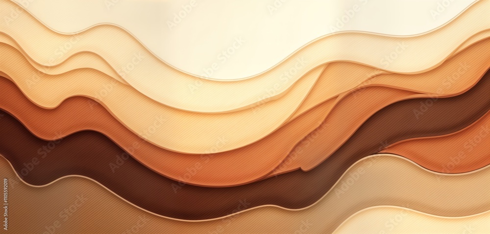 Poster abstract wavy background design with beige, brown tones. layered curves create organic pattern. smoo