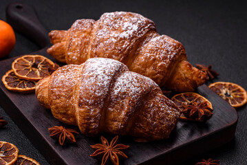 Fresh crispy sweet croissant with chocolate filling