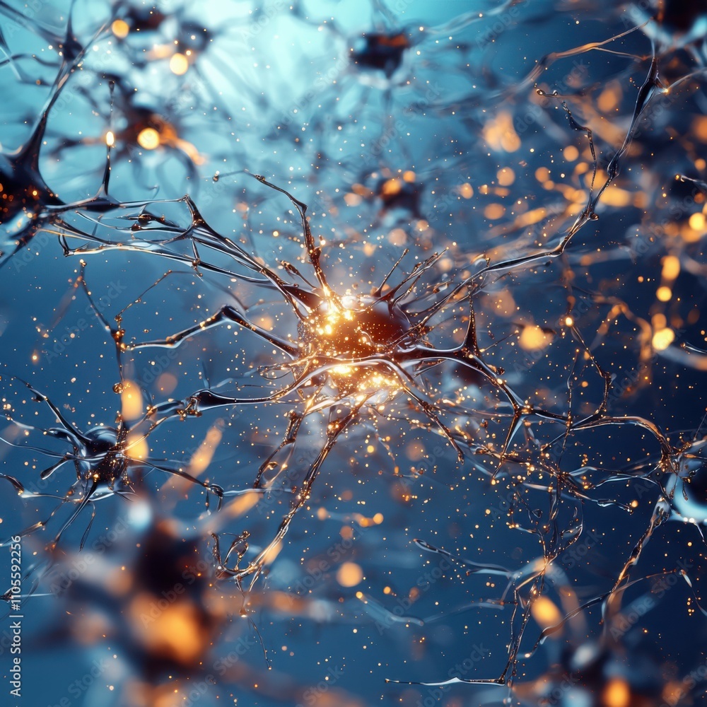 Poster exploring cellular communication networks scientific visualization of microscopic processes in neura