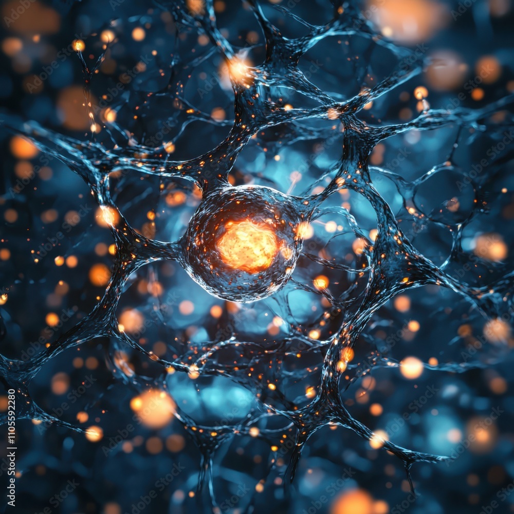 Poster visualizing cellular communication networks in microscopic detail a scientific exploration of biolog