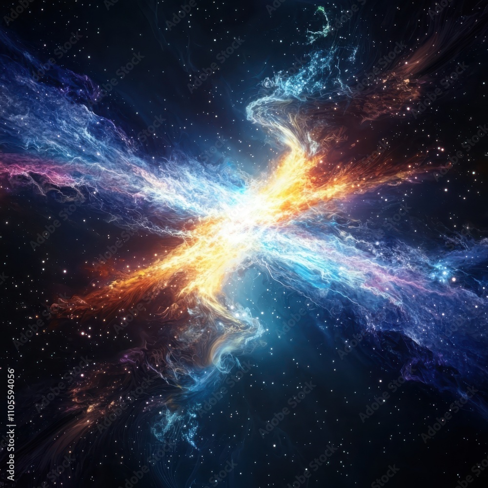 Poster connecting distant cosmic realms exploring interstellar quantum entanglement light bridges in the va