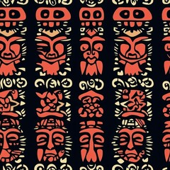 Obraz premium Intricate Tribal Pattern with Masks