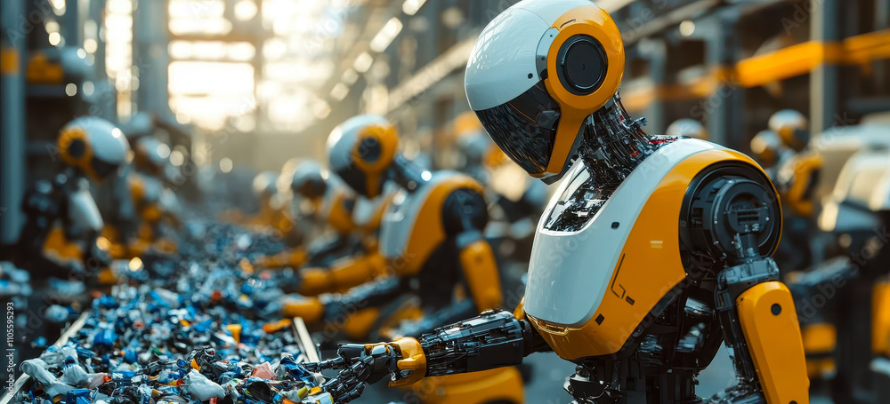 Poster robots efficiently analyzing and categorizing waste for advanced recycling solutions in industrial s