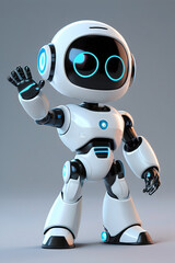 Friendly white robot waving hello; great for futuristic technology concepts, AI, robotics, science fiction, innovation, or technologyrelated designs.