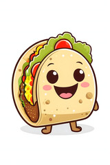 Happy taco character with a big smile, perfect for foodrelated designs, restaurant menus, social media posts, and childrens illustrations.