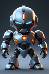 Small robotic figure with glowing accents, ideal for tech designs or futuristic concepts. Suitable for technology or innovationrelated content.