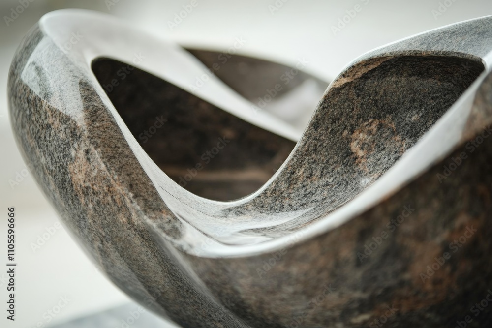 Poster a close-up of an elegantly sculpted stone featuring smooth, flowing lines and a polished surface, em