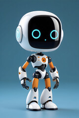 Cute small white orange robot suitable for childrens books, tech illustrations, and robotics designs. Bright, playful, and adorable design option