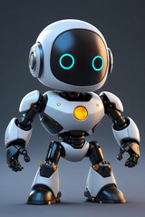 Cute white robot with glowing blue eyes suitable for technology concept designs, futuristic projects, scifi illustrations, and childrens book illustrations.