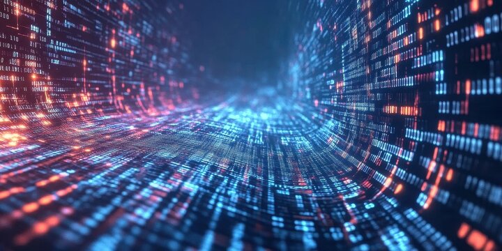 Abstract vector illustration of binary code flowing i