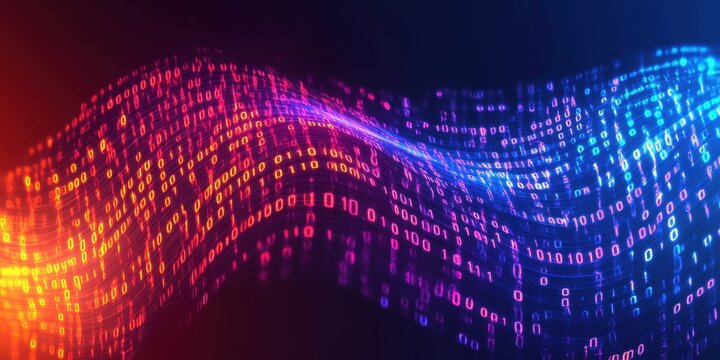 Abstract vector illustration of binary code flowing i